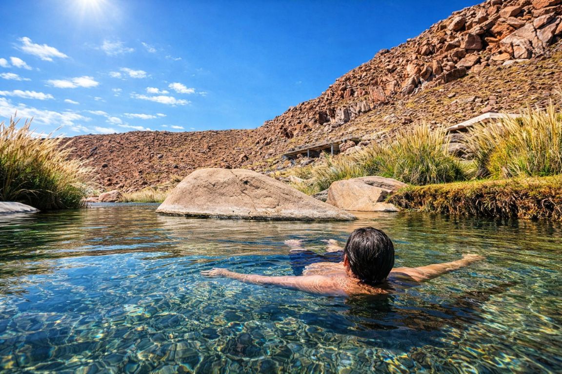 Crystal-clear Puritama hot springs in the Atacama Desert, photographed during an Atacama Chile Tours thermal bath tour
