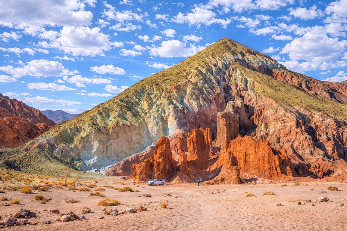 Rainbow Valley (Valle Arcoíris) in the Atacama Desert with multicolored mineral hills, photographed during a guided tour with Atacama Chile Tours.