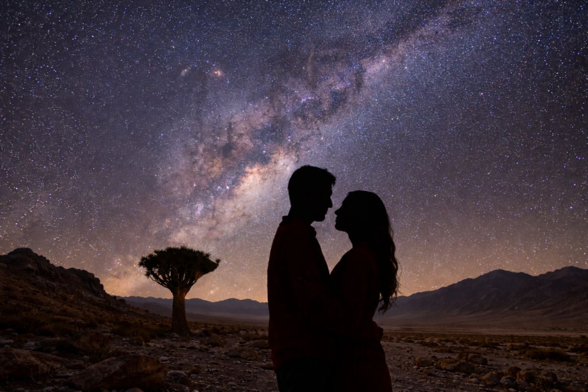 Milky Way over Valle de la Luna in San Pedro de Atacama with silhouetted travelers, photographed during a stargazing tour with Atacama Chile Tours.